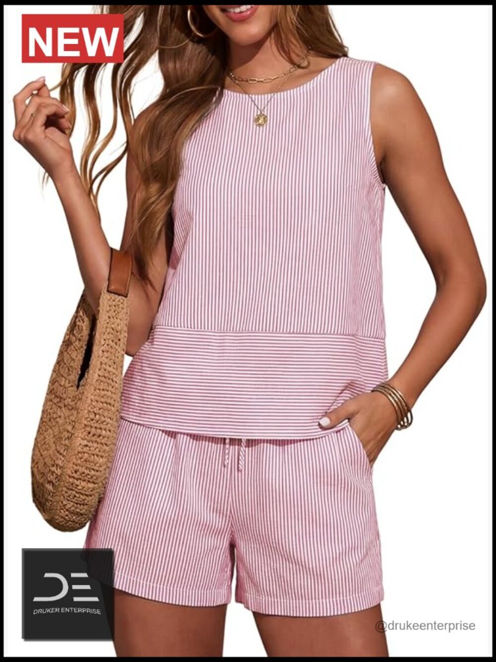 Women's 2 Piece Shorts Set Summer Tank Top Matching Pockets